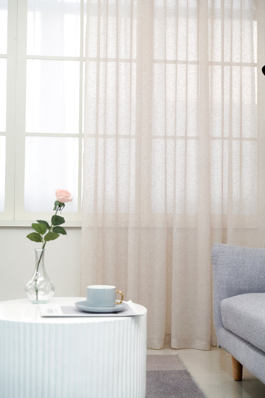 Sheer Curtain with Pleat Band - Beige