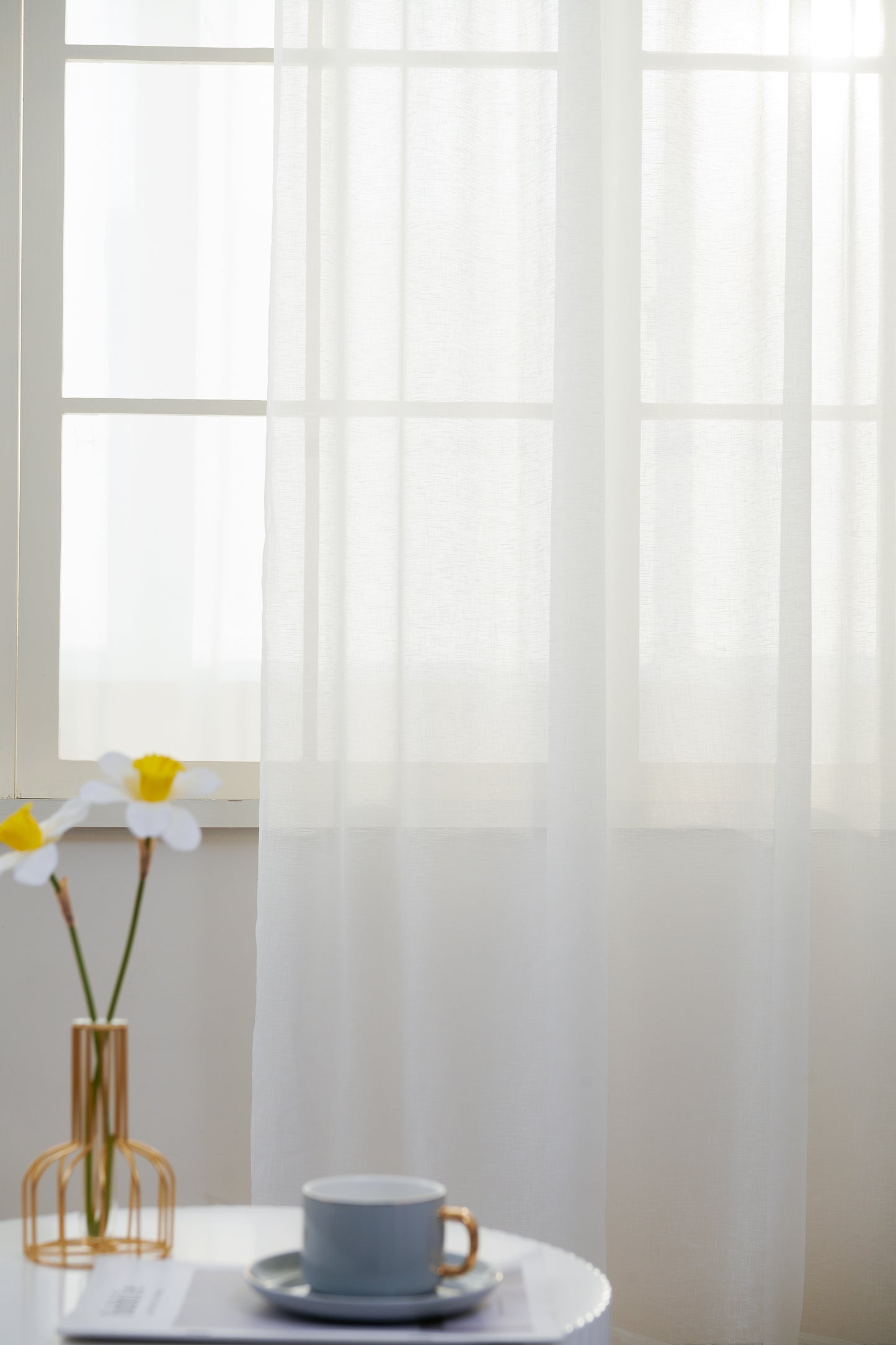 Sheer Curtain with Pleat Band - Off White