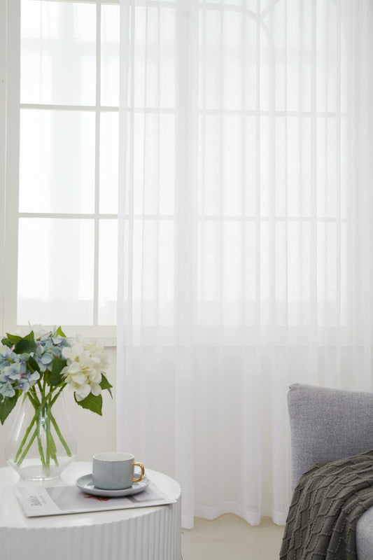 Sheer Curtain with Pleat Band - Crystal White