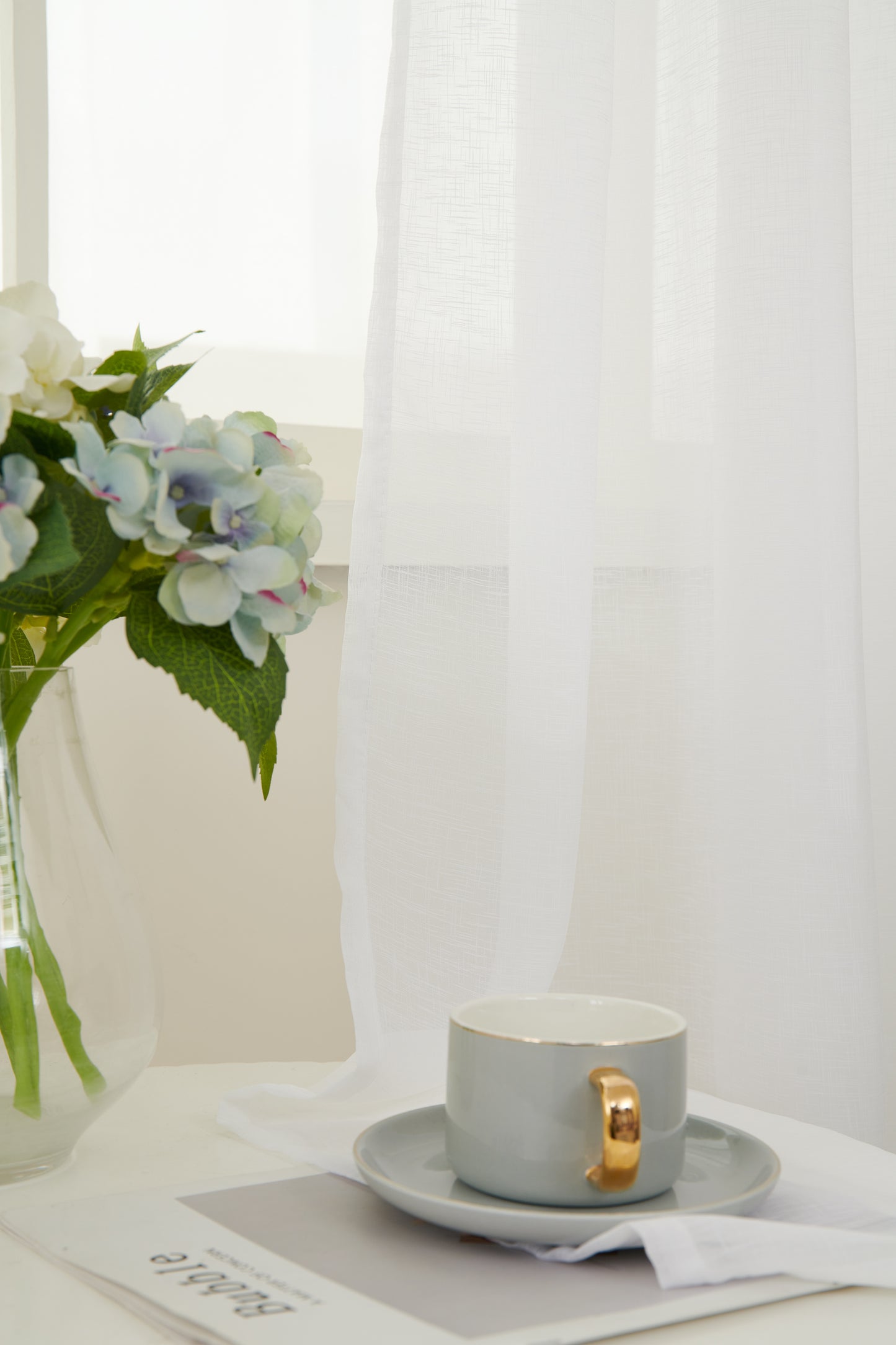 Sheer Curtain with Pleat Band - Crystal White